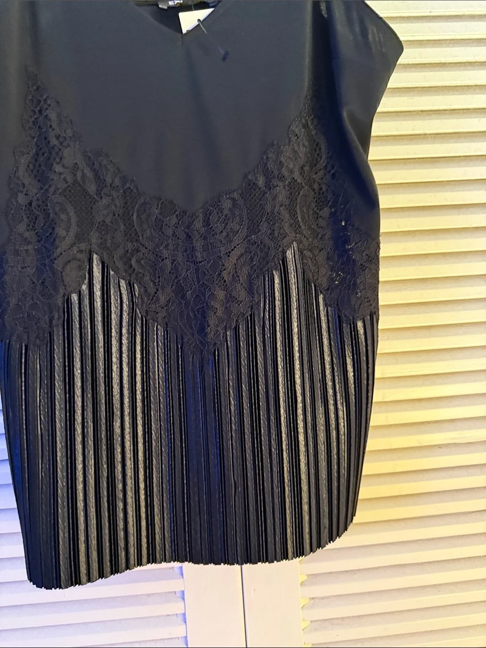 Express Black Lace-Trim Pleated Slip Camisole